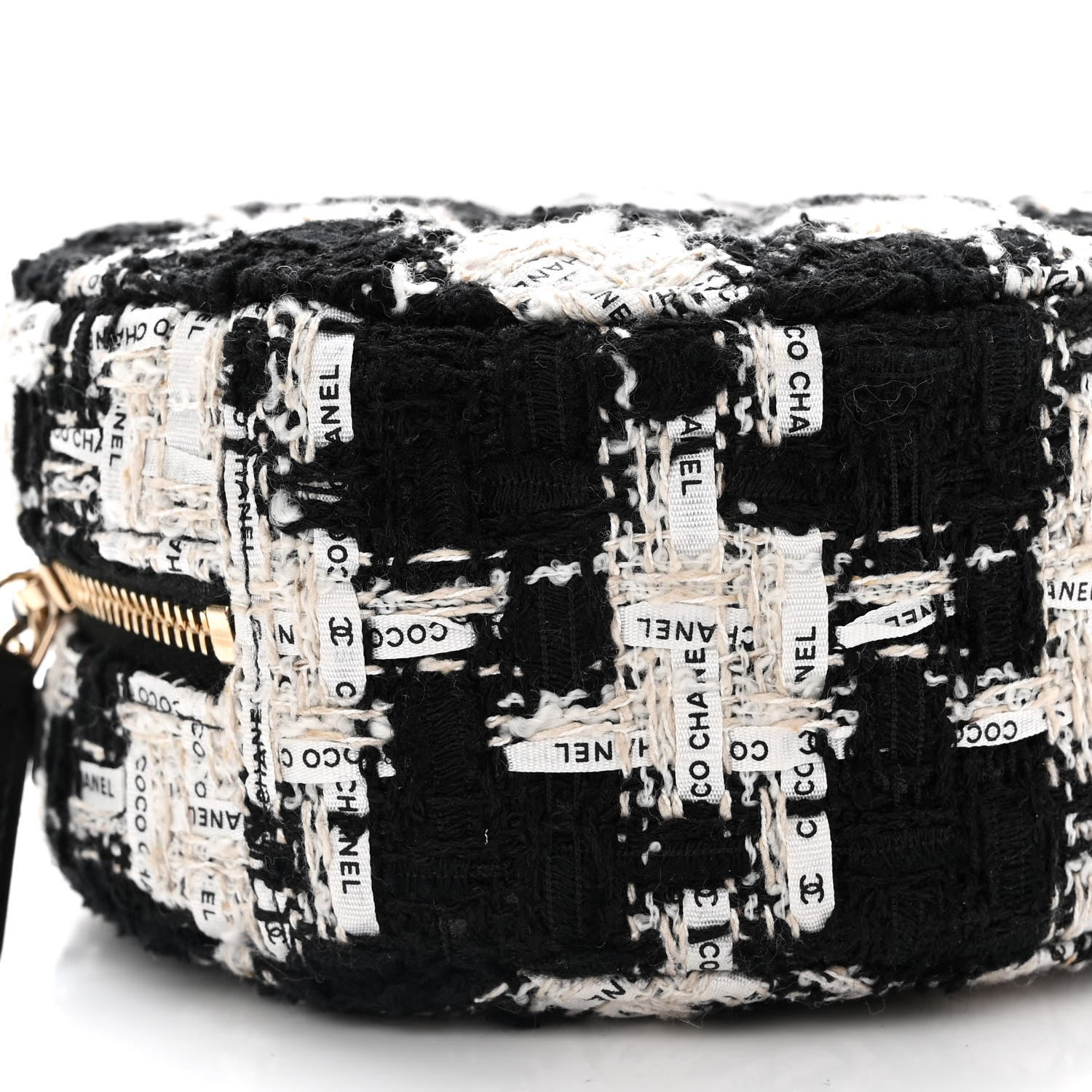 Chanel Tweed Quilted Round Clutch With Chain Black Ecru White 10 of 11