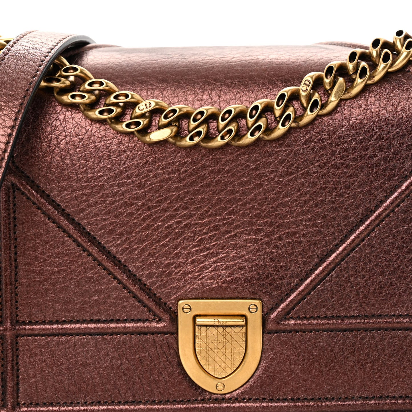 Metallic Grained Calfskin Small Diorama Flap Bag Noisette