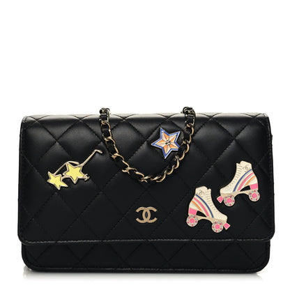 Chanel Lambskin Quilted Enamel Wallet On Chain WOC Black 1 of 11