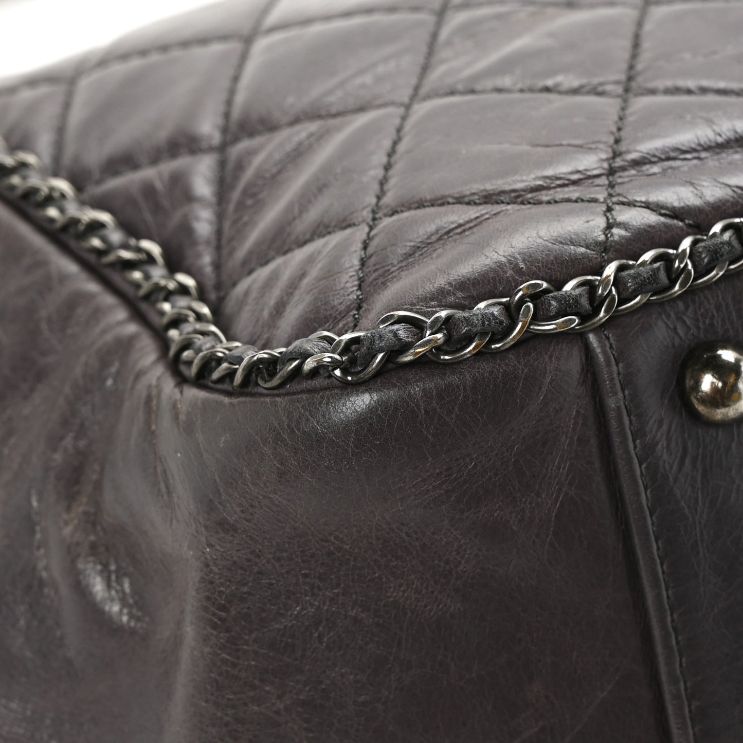 Calfskin Quilted Large CC Enchained Accordion Flap Grey