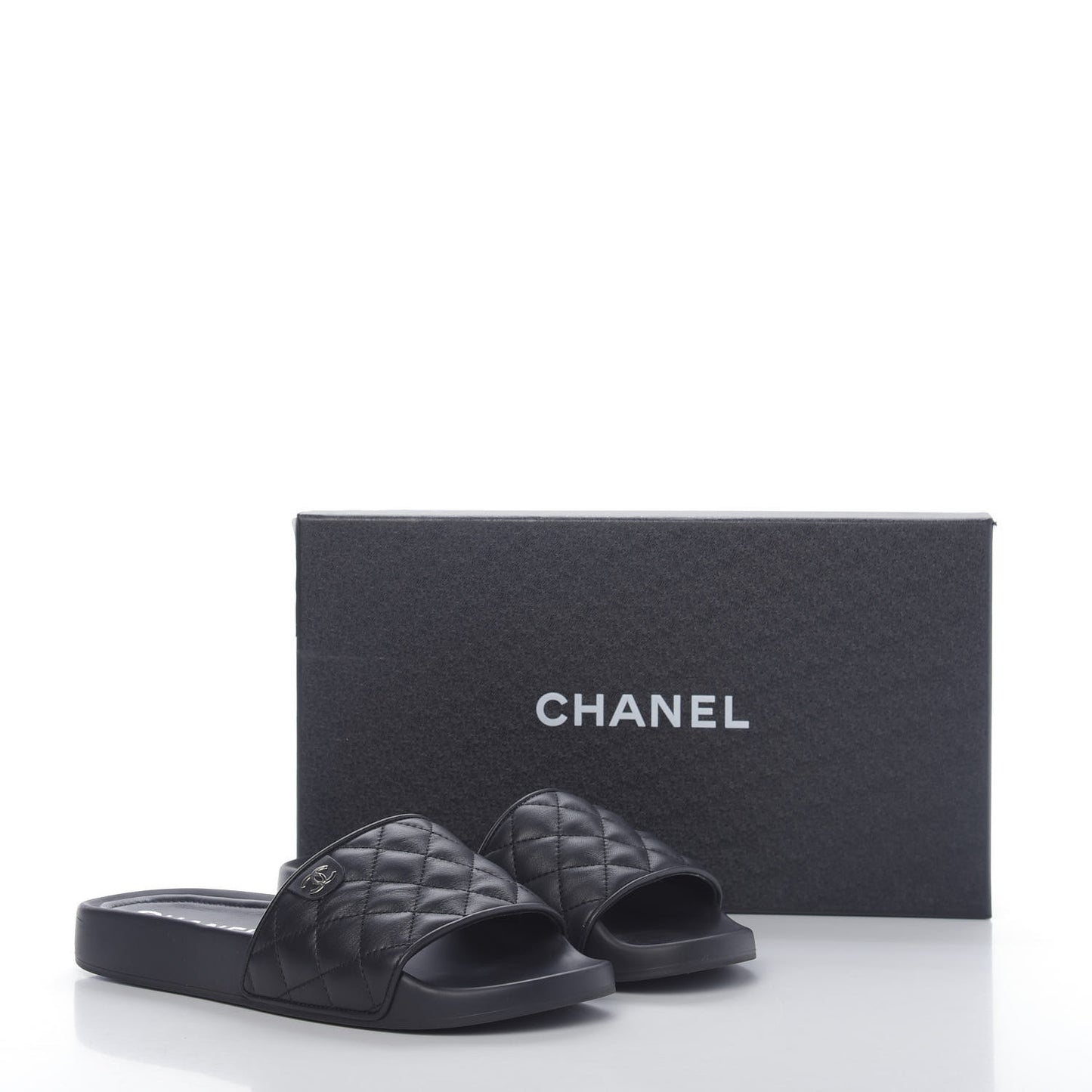 Lambskin Quilted CC Mules Sandals 39 Black