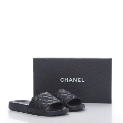 Chanel Lambskin Quilted CC Mules Sandals 39 Black 9 of 9