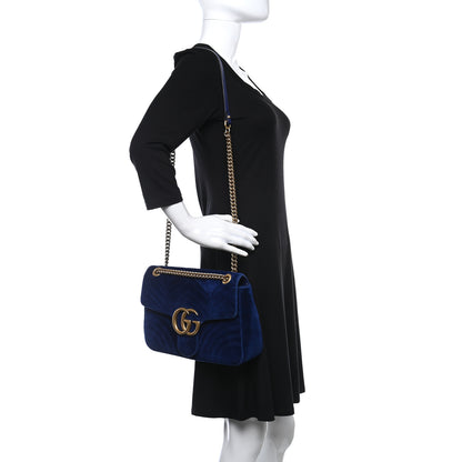 Gucci Velvet Matelasse Medium GG Marmont Shoulder Bag Cobalt Blue 2 of 12