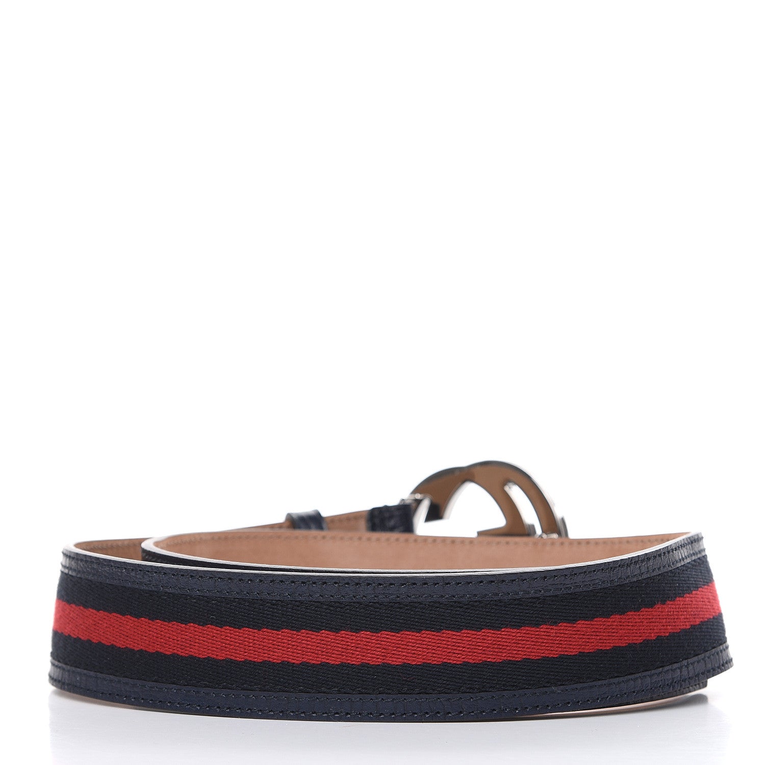 Gucci Calfskin Web Interlocking G Belt 75 30 Navy 3 of 7