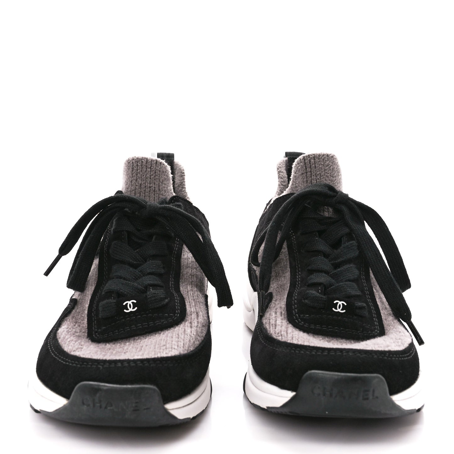 Fabric Suede Calfskin CC Sneakers 39 Grey Black