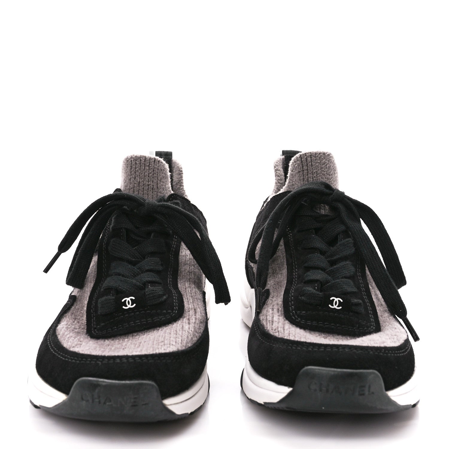 Chanel Fabric Suede Calfskin CC Sneakers 39 Grey Black 2 of 9