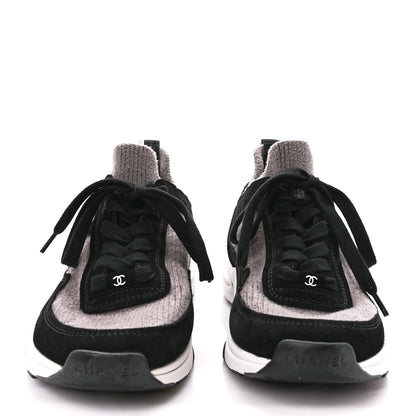 Chanel Fabric Suede Calfskin CC Sneakers 39 Grey Black 2 of 9