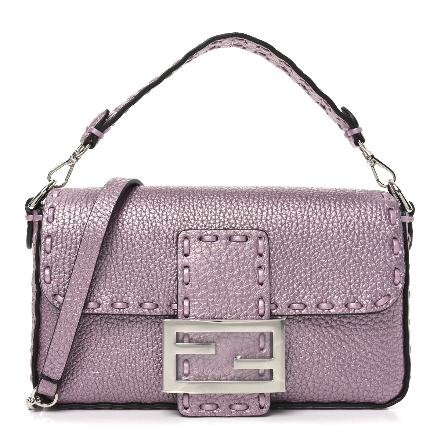 Metallic Cuoio Roma Sellerissima Nappa Sintetica Tape Stitch Mini Baguette Rosa Placca Argento