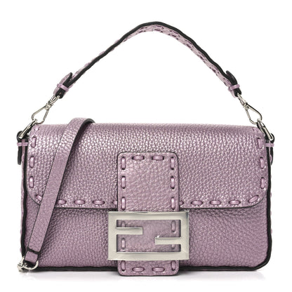 Fendi Metallic Cuoio Roma Sellerissima Nappa Sintetica Tape Stitch Mini Baguette Rosa Placca Argento 1 of 9