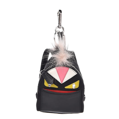 Fendi Nylon Shiny Nappa Nutria Fox Fur Monster Eyes Mini Backpack Charm Black Multicolor 1 of 5