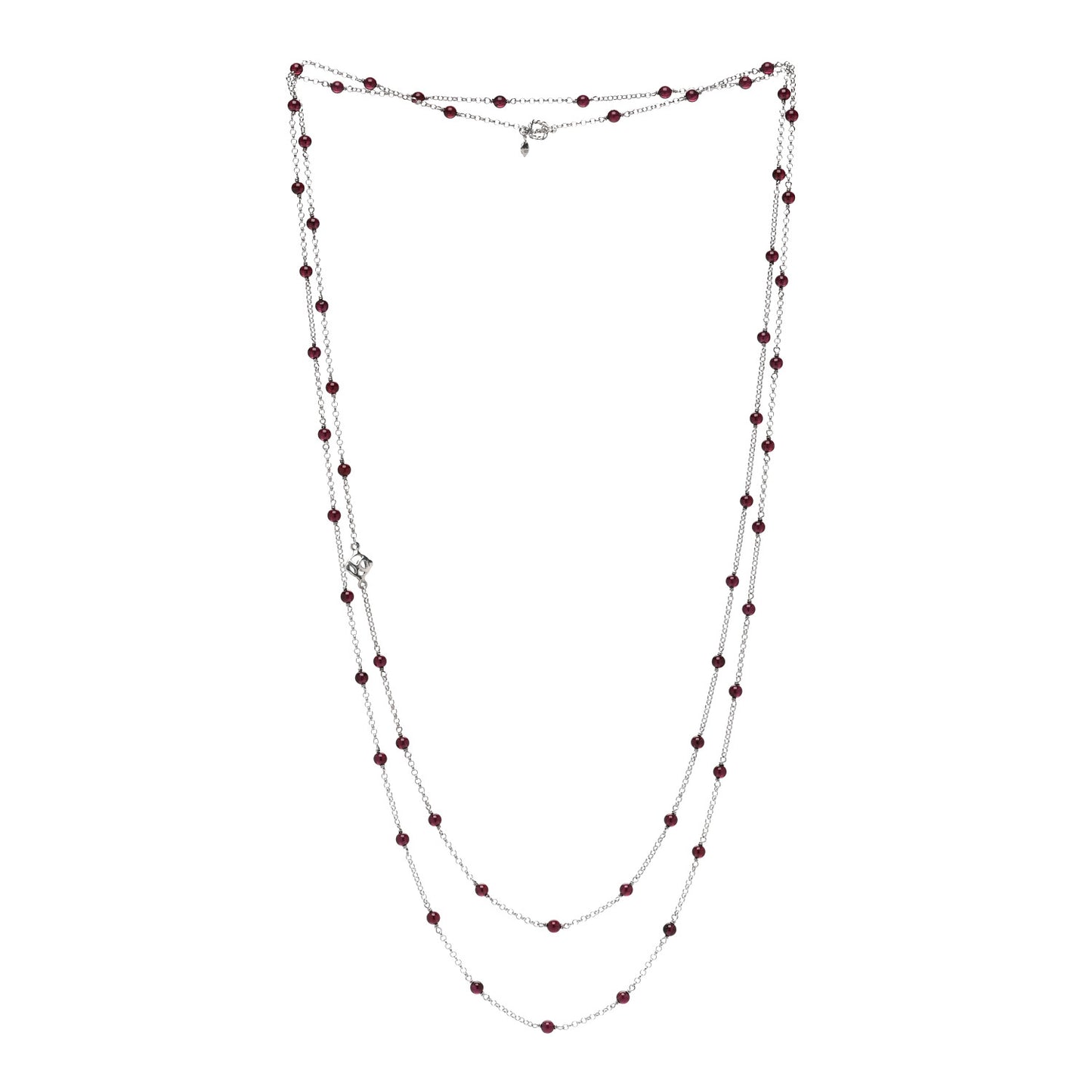Sterling Silver Garnet Bead Chain Necklace 60"