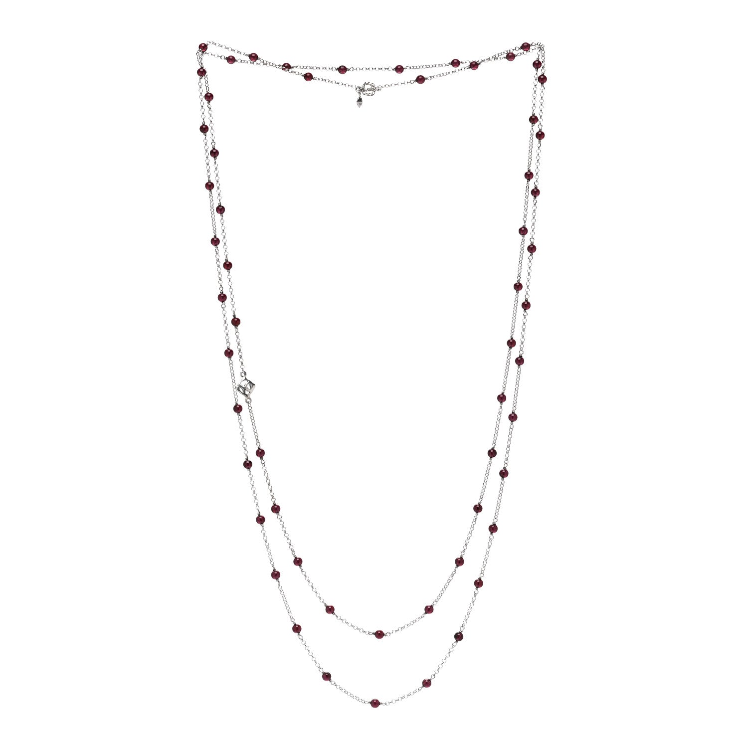 David Yurman Sterling Silver Garnet Bead Chain Necklace 60" 3 of 4