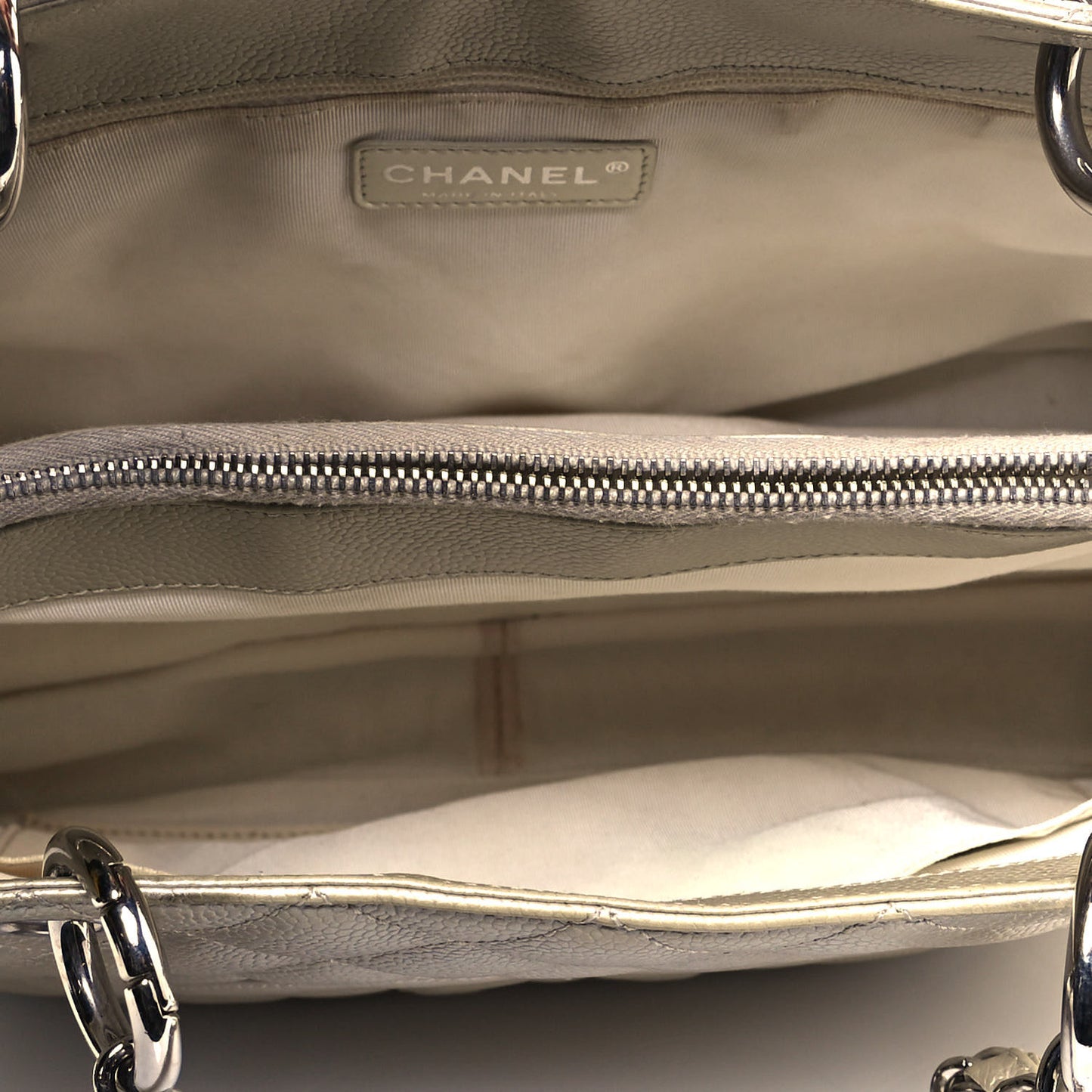 Metallic Caviar Quilted Grand Shopping Tote GST Pearl