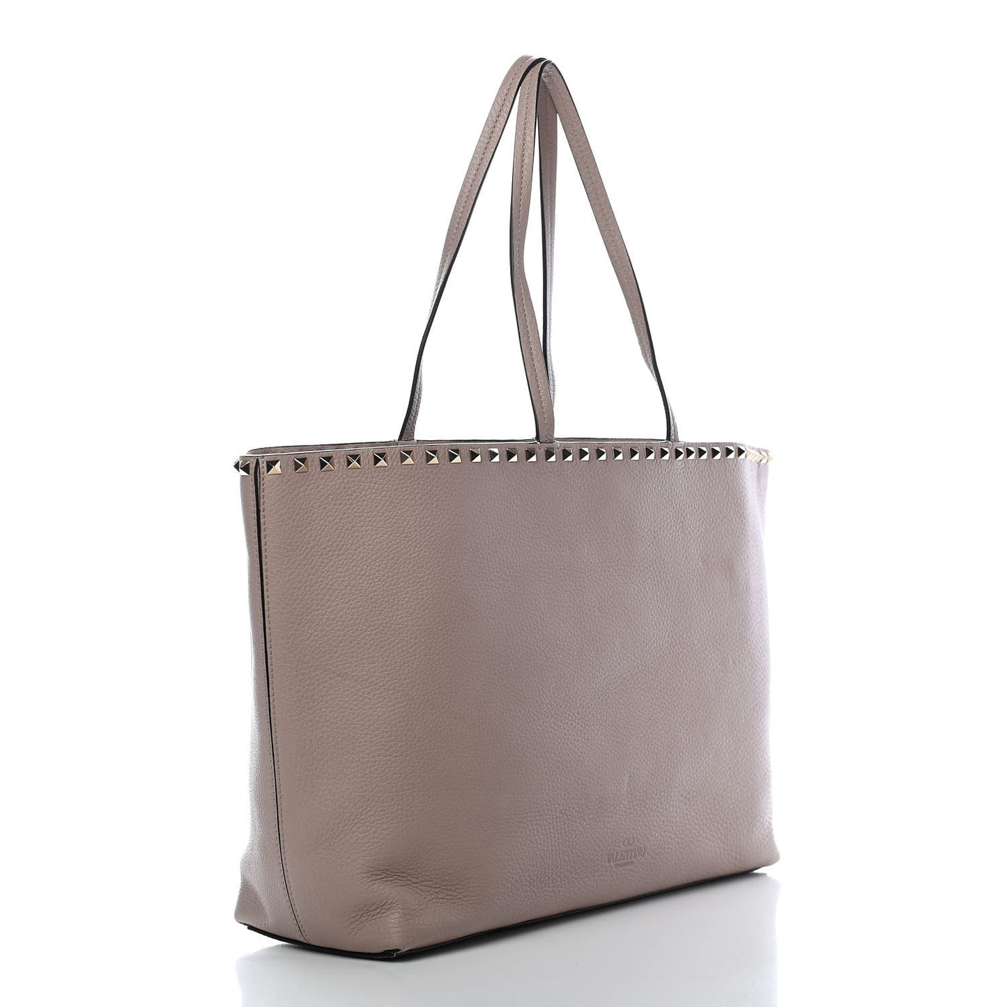 Grained Calfskin Rockstud Shoulder Tote Poudre