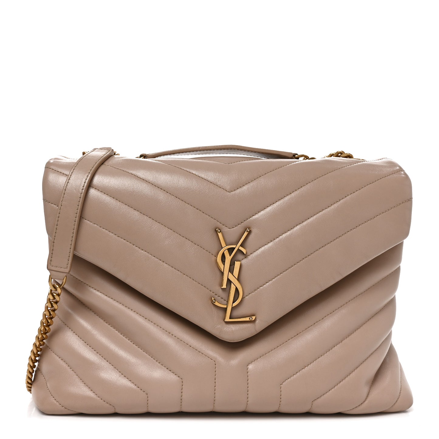 Calfskin Y Quilted Monogram Medium Loulou Chain Satchel Dark Beige