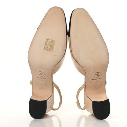 Chanel Lambskin Grosgrain Cap Toe CC Slingback Pumps 39 Beige Black 5 of 9
