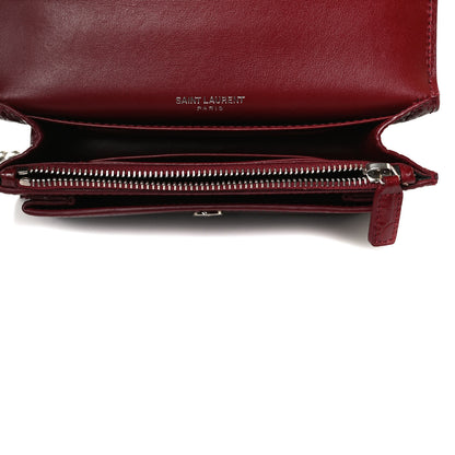 Saint Laurent Calfskin Crocodile Embossed Monogram Sunset Chain Wallet Palissandre 7 of 13