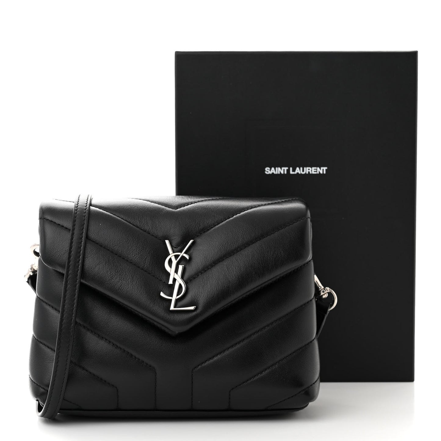 Calfskin Y Quilted Monogram Toy Loulou Crossbody Bag Black