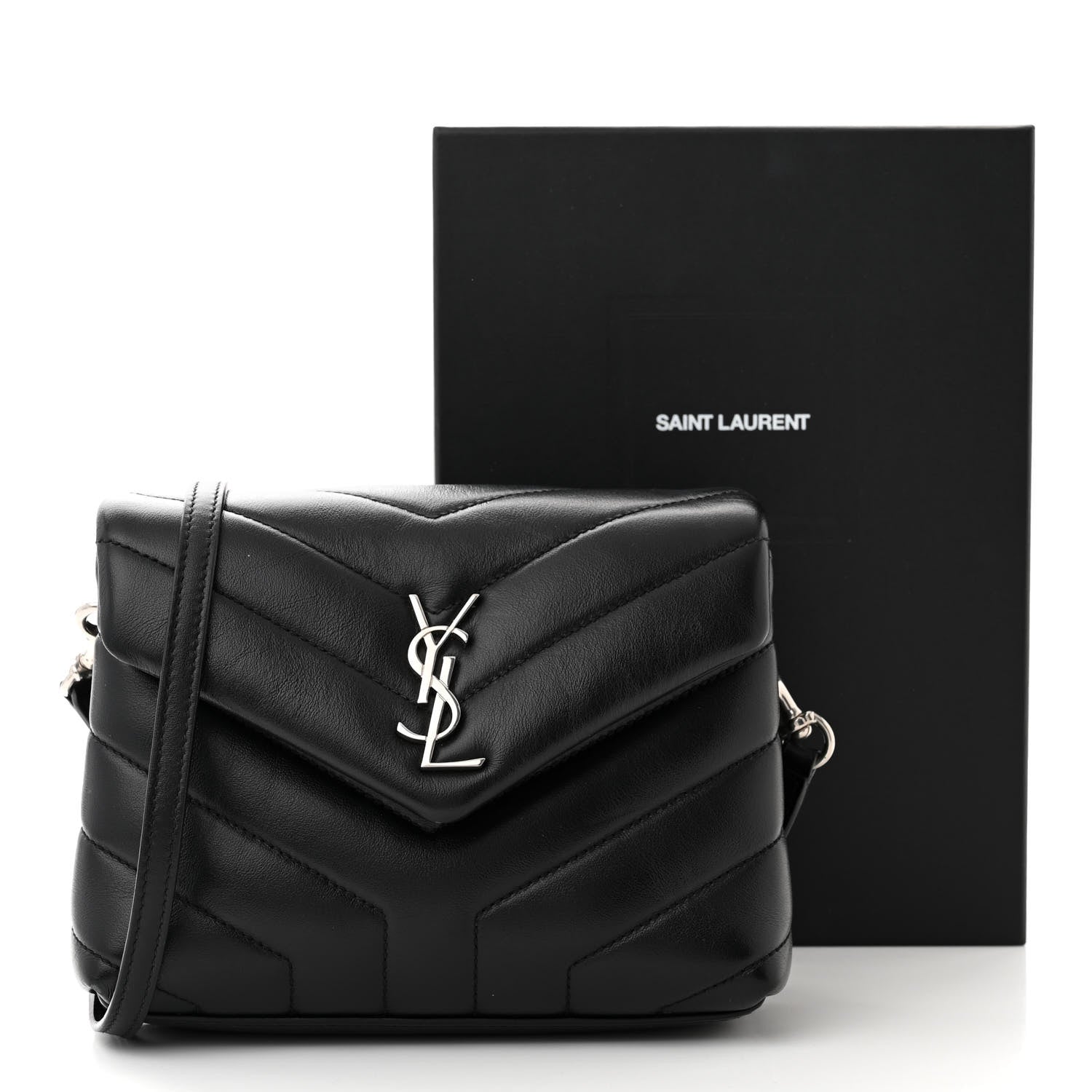 Saint Laurent Calfskin Y Quilted Monogram Toy Loulou Crossbody Bag Black 12 of 12