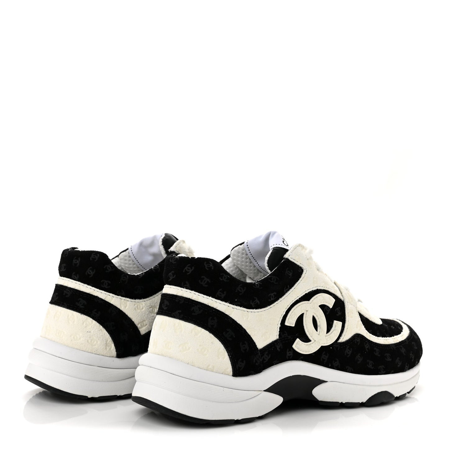Nylon Suede Calfskin Printed CC Sneakers 38 White Black