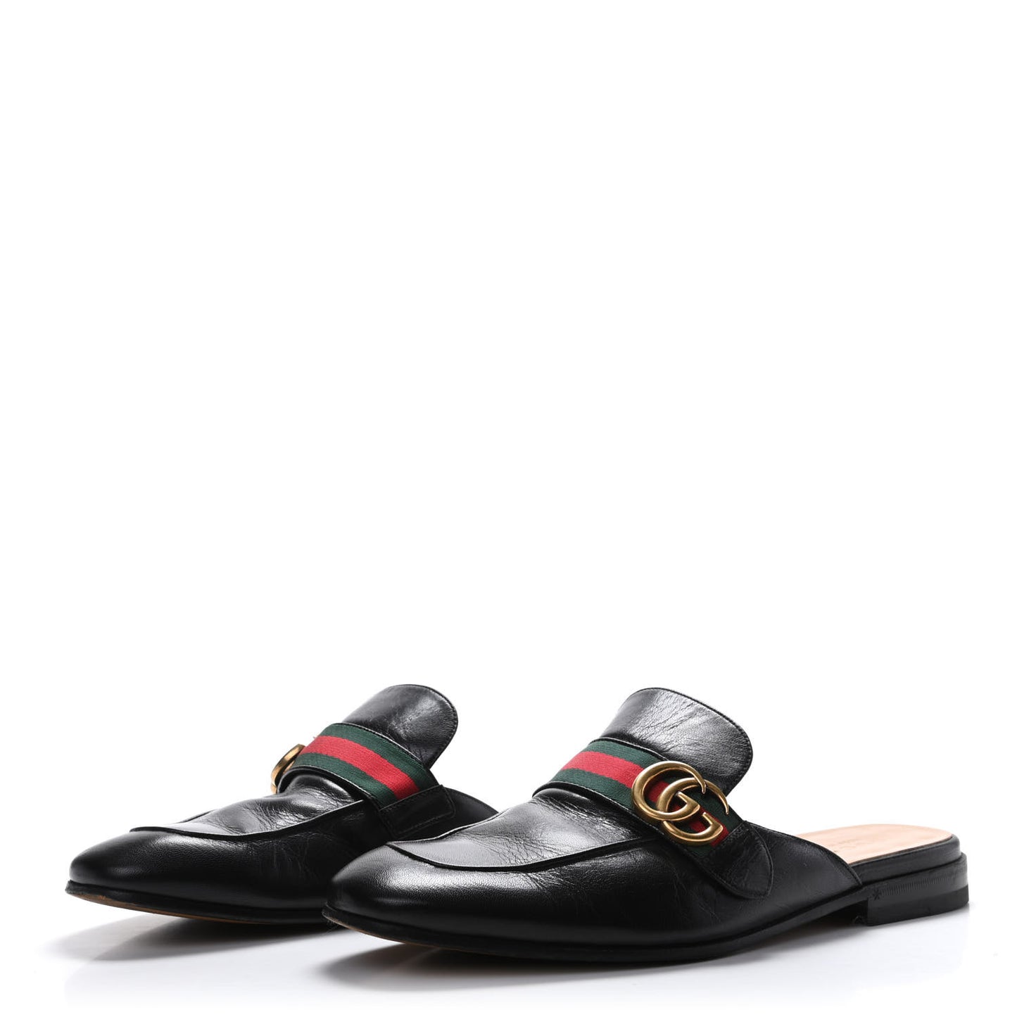 Goatskin Web GG Mens Princetown Slippers 9 Black