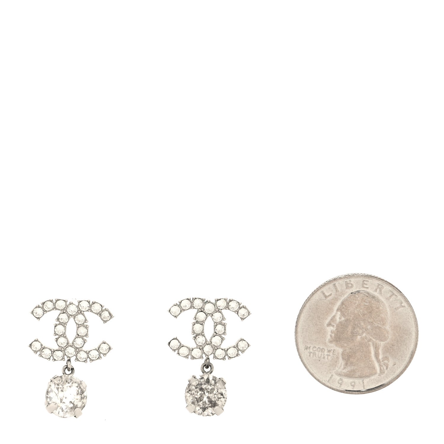 Chanel Crystal CC Drop Earrings Silver 2 of 5