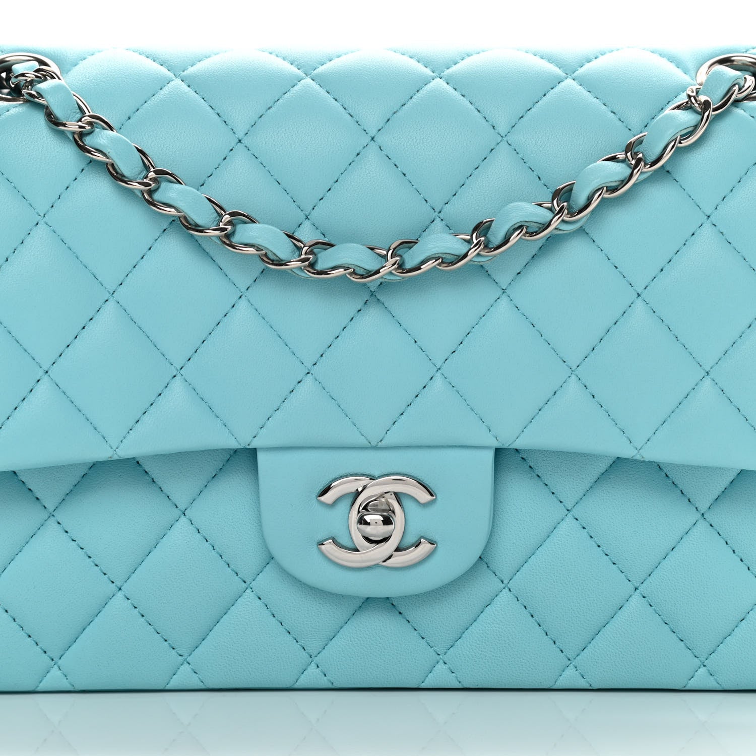 Chanel Lambskin Quilted Medium Double Flap Light Blue 8 of 12