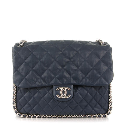 Chanel Washed Lambskin Quilted Chain Around Maxi Flap Dark Navy Blue 1 of 8