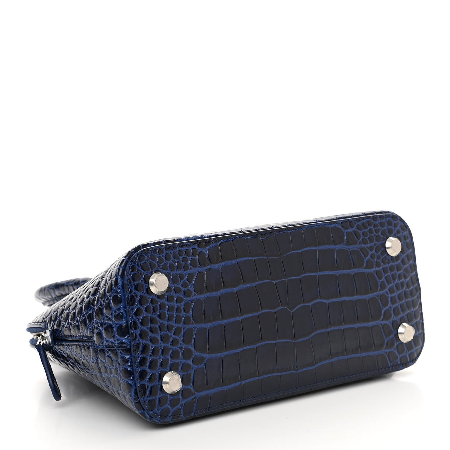 Shiny Calfskin Logo Crocodile Embossed S Ville Top Handle Bag Navy White