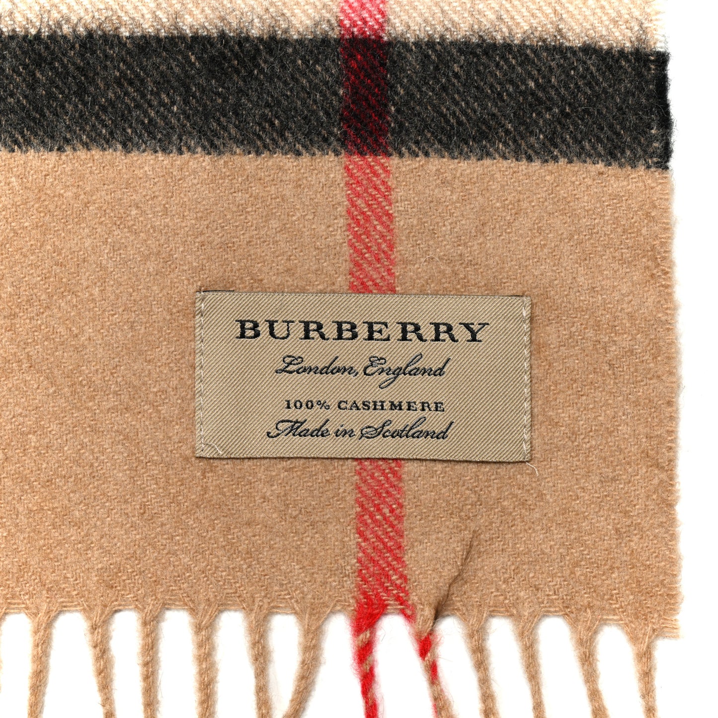 Cashmere Giant Check Fringe Scarf Archive Beige