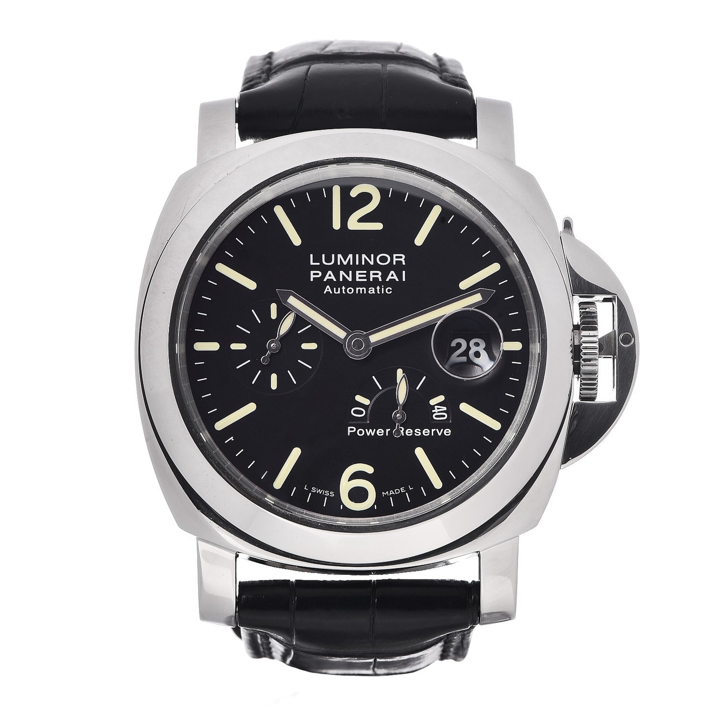 Stainless Steel Alligator 44mm Luminor 3 Day Power Reserve Automatic Watch Black PAM01090