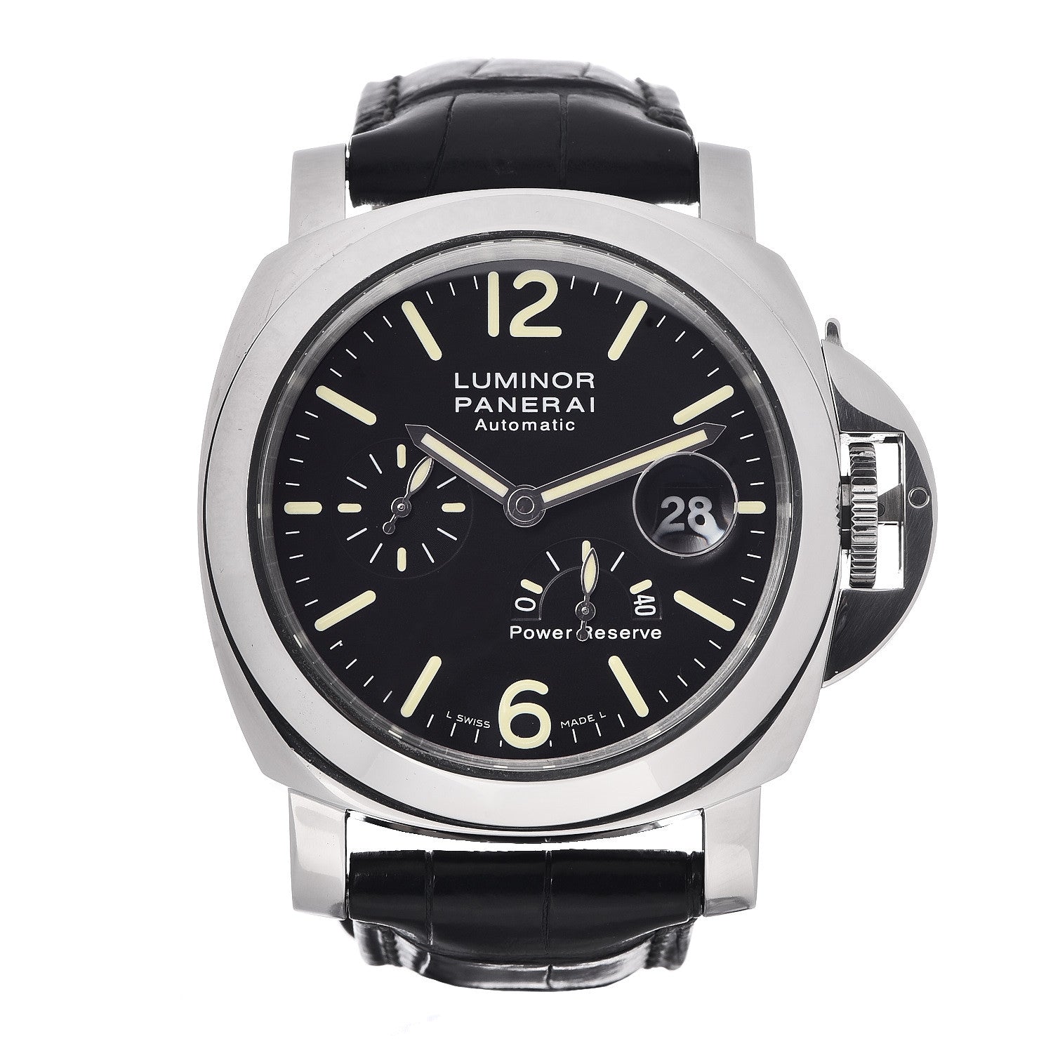 Panerai Stainless Steel Alligator 44mm Luminor 3 Day Power Reserve Automatic Watch Black PAM01090 1 of 7