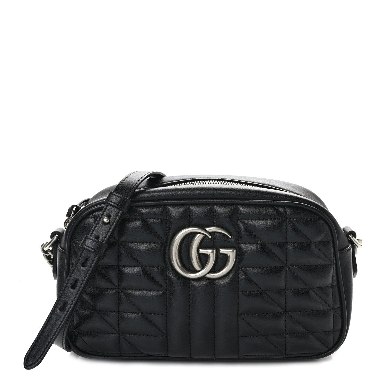 Gucci Calfskin Matelasse Aria Small GG Marmont Chain Shoulder Bag Black 1 of 9