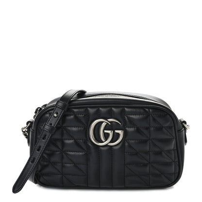 Gucci Calfskin Matelasse Aria Small GG Marmont Chain Shoulder Bag Black 1 of 9