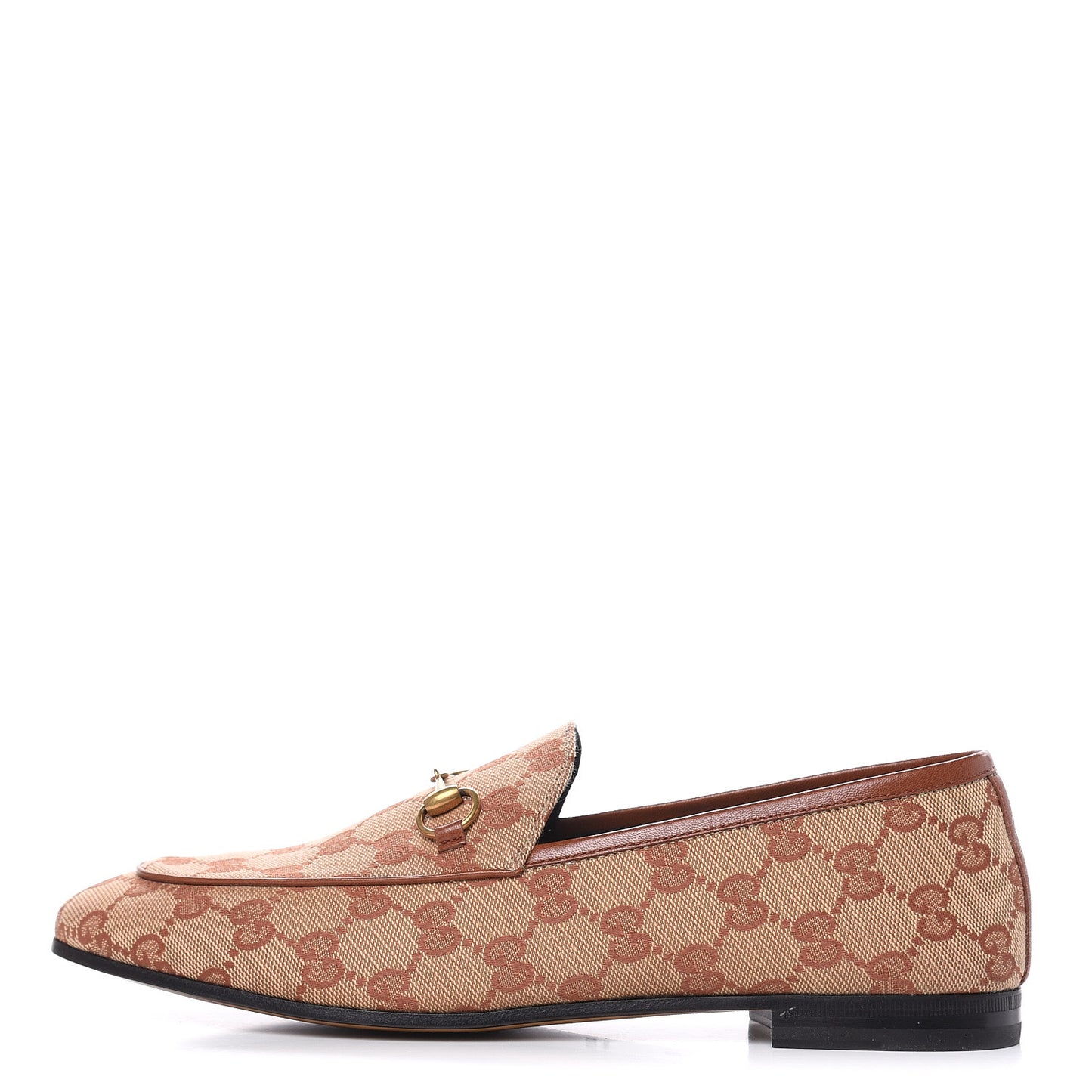 Canvas GG Monogram Horsebit Womens Jordaan Loafers 40 Beige Ruggine Rust