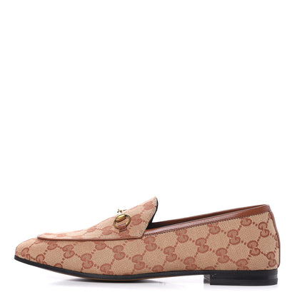 Gucci Canvas GG Monogram Horsebit Womens Jordaan Loafers 40 Beige Ruggine Rust 1 of 9