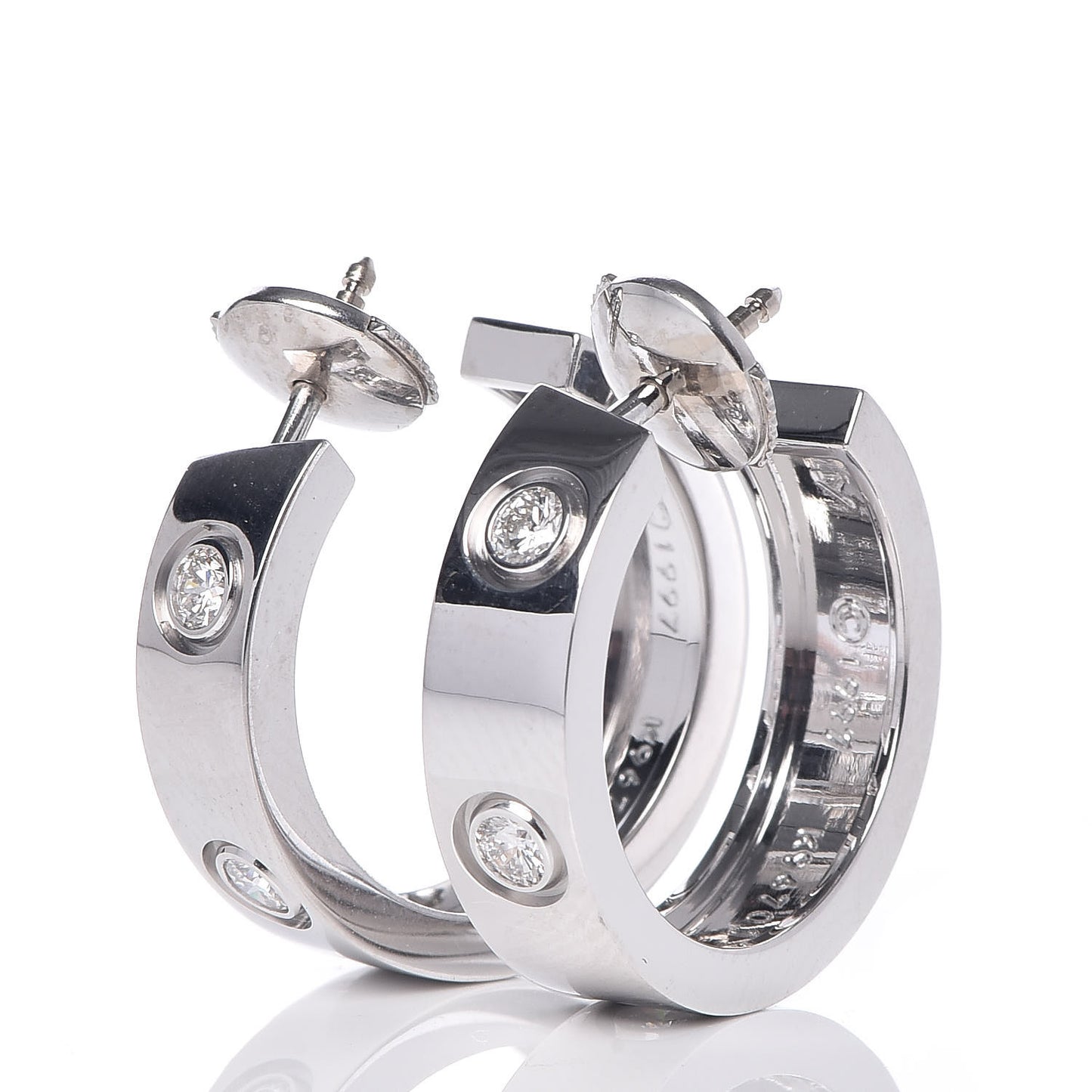 18K White Gold 6 Diamond 5.5mm LOVE Hoop Earrings