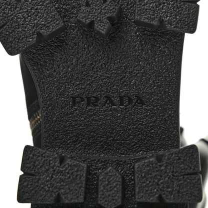 Prada Vitello Lux Nylon Metal Triangle Logo Monolith Pouch Pocket 55mm Tall Combat Boots 39.5 Black 6 of 12