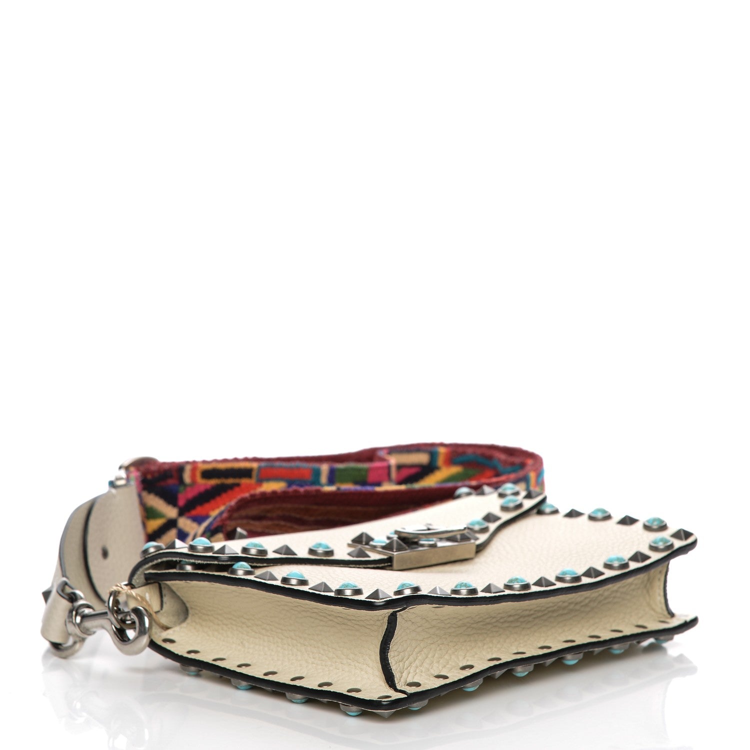 Valentino Garavani Grained Calfskin Small Guitar Strap Rockstud Rolling Shoulder Flap Bag Light Ivory 4 of 7