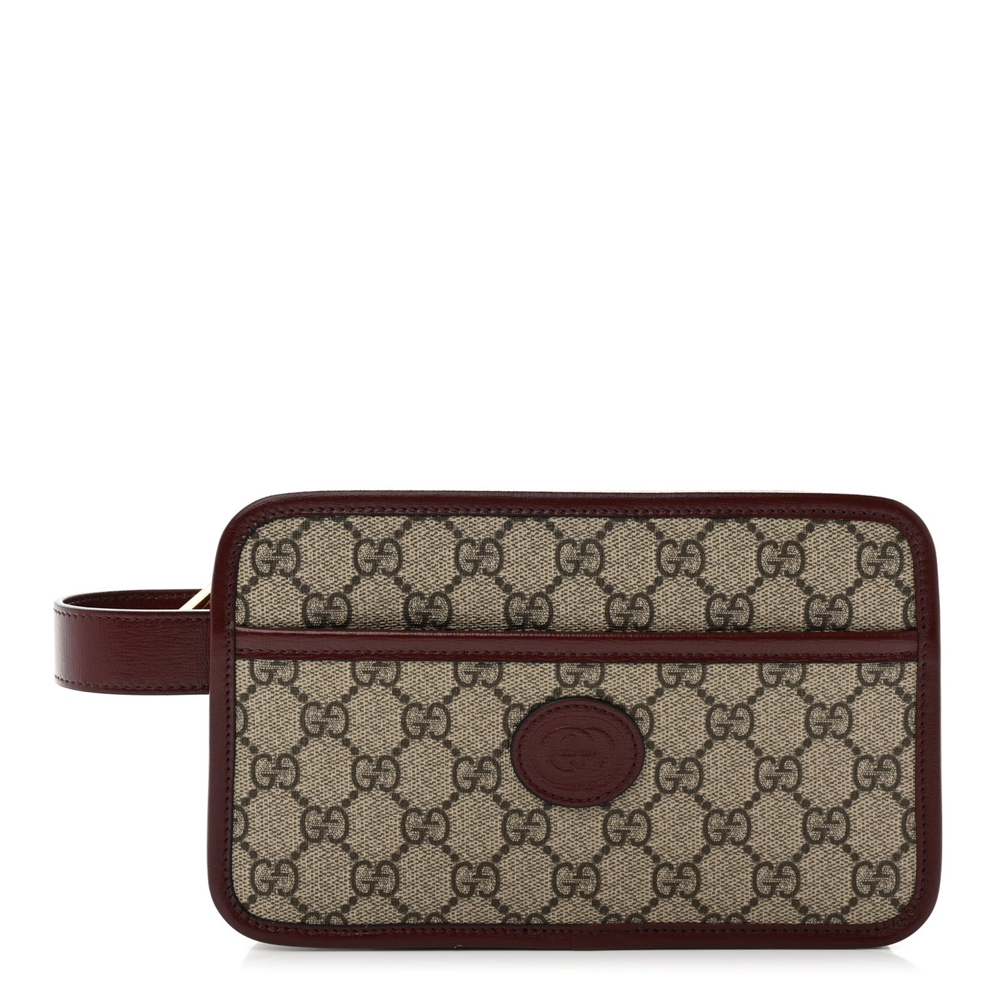 GG Supreme Monogram Textured Calfskin Retro Interlocking G Travel Pouch Beige Ebony Burgundy