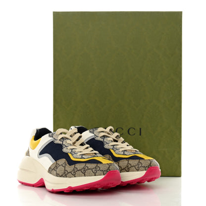 Gucci GG Supreme Monogram Mix Monogram Mens Rhyton Sneakers 5.5 London Blue Beige Sun Yellow 17 of 17