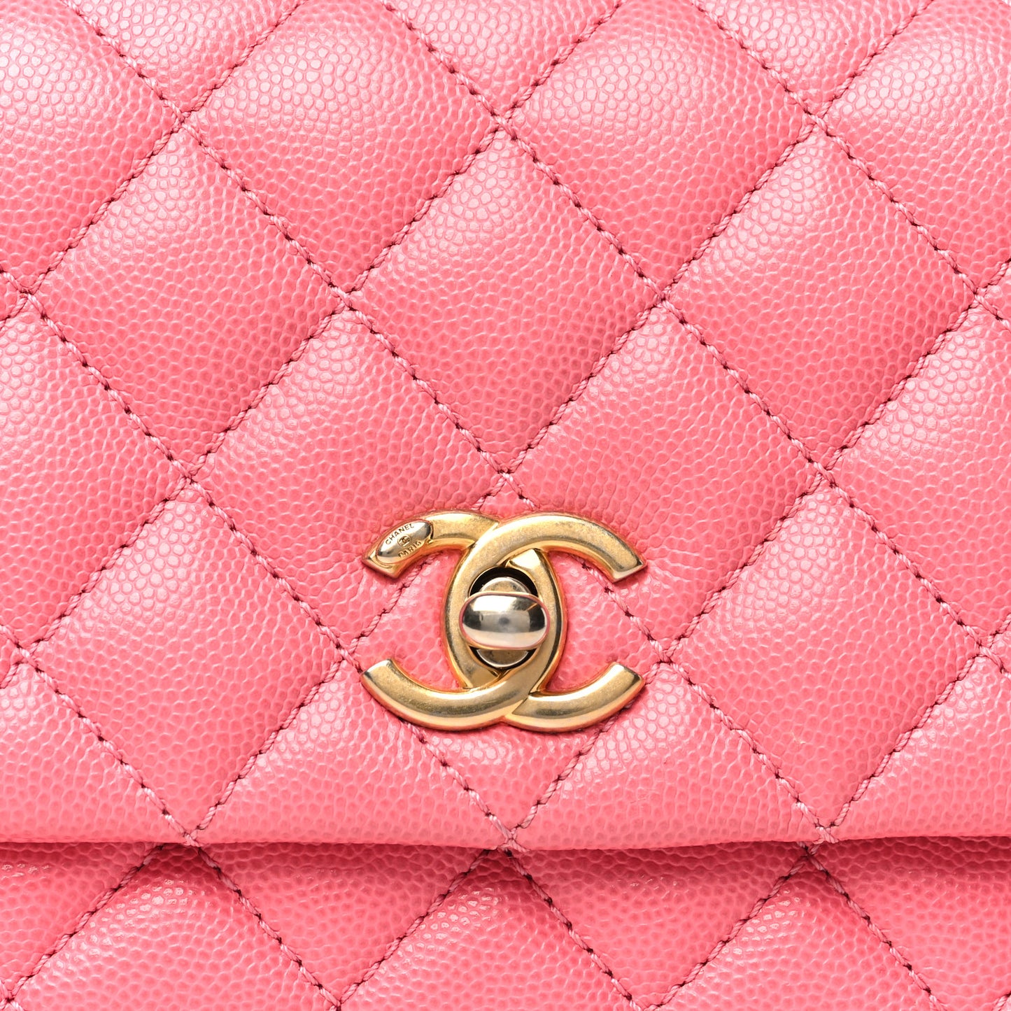 Caviar Lizard Embossed Quilted Mini Coco Handle Flap Pink