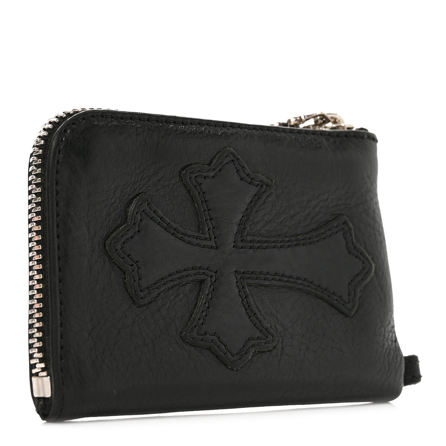 Heavy Weight Calfskin Cross Patch Zip Card Holder Wallet Black