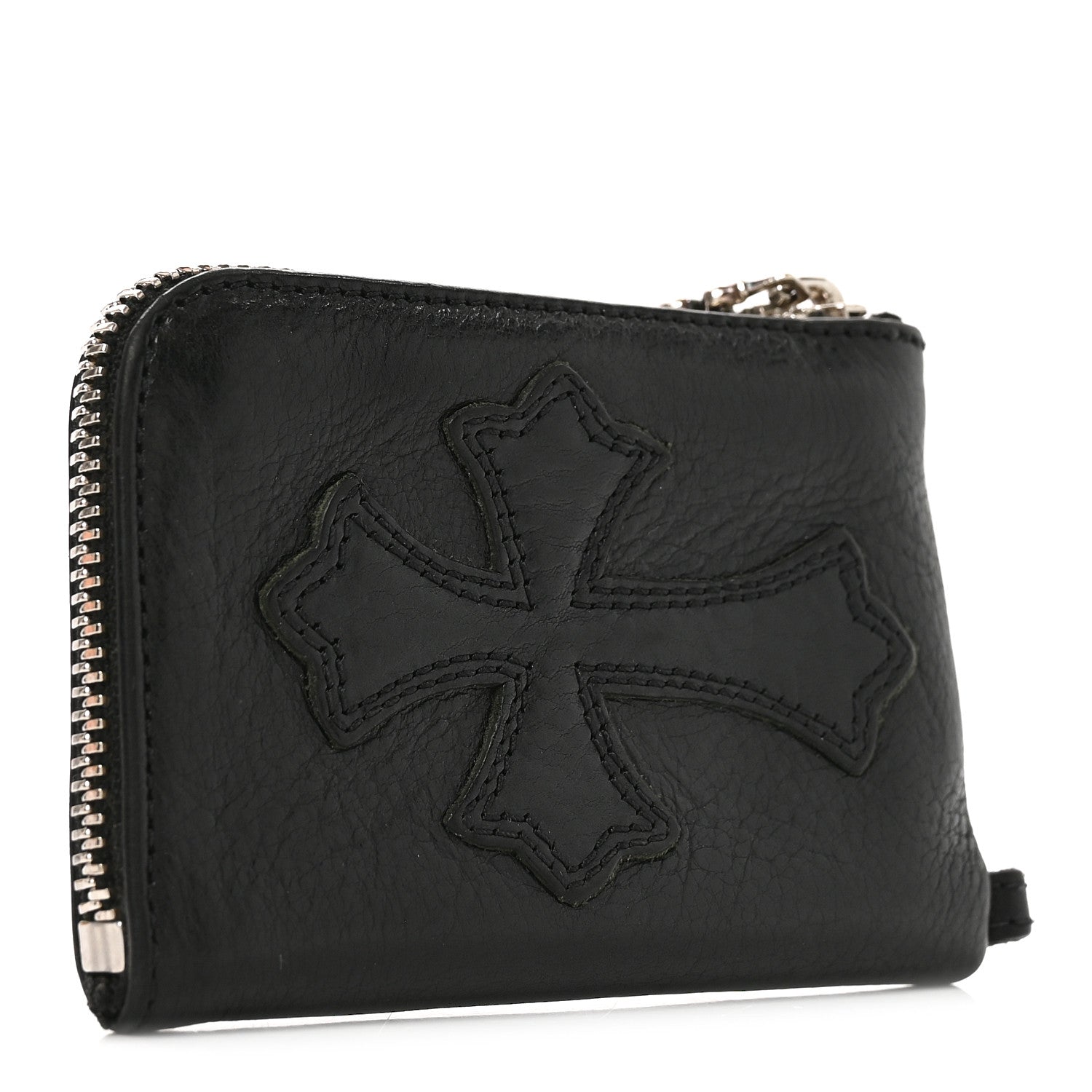 Chrome Hearts Heavy Weight Calfskin Cross Patch Zip Card Holder Wallet Black 3 of 6