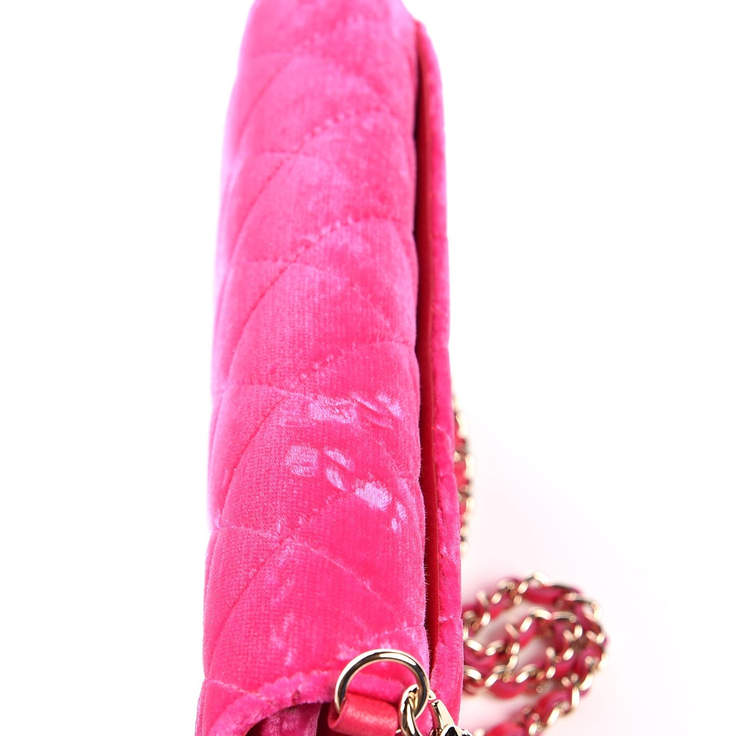 Velvet Quilted Clutch With Chain Pink