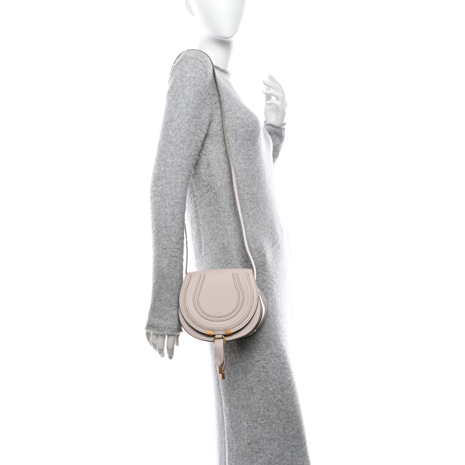 Chloe Grained Calfskin Small Marcie Saddle Bag Cement Pink 2 of 10