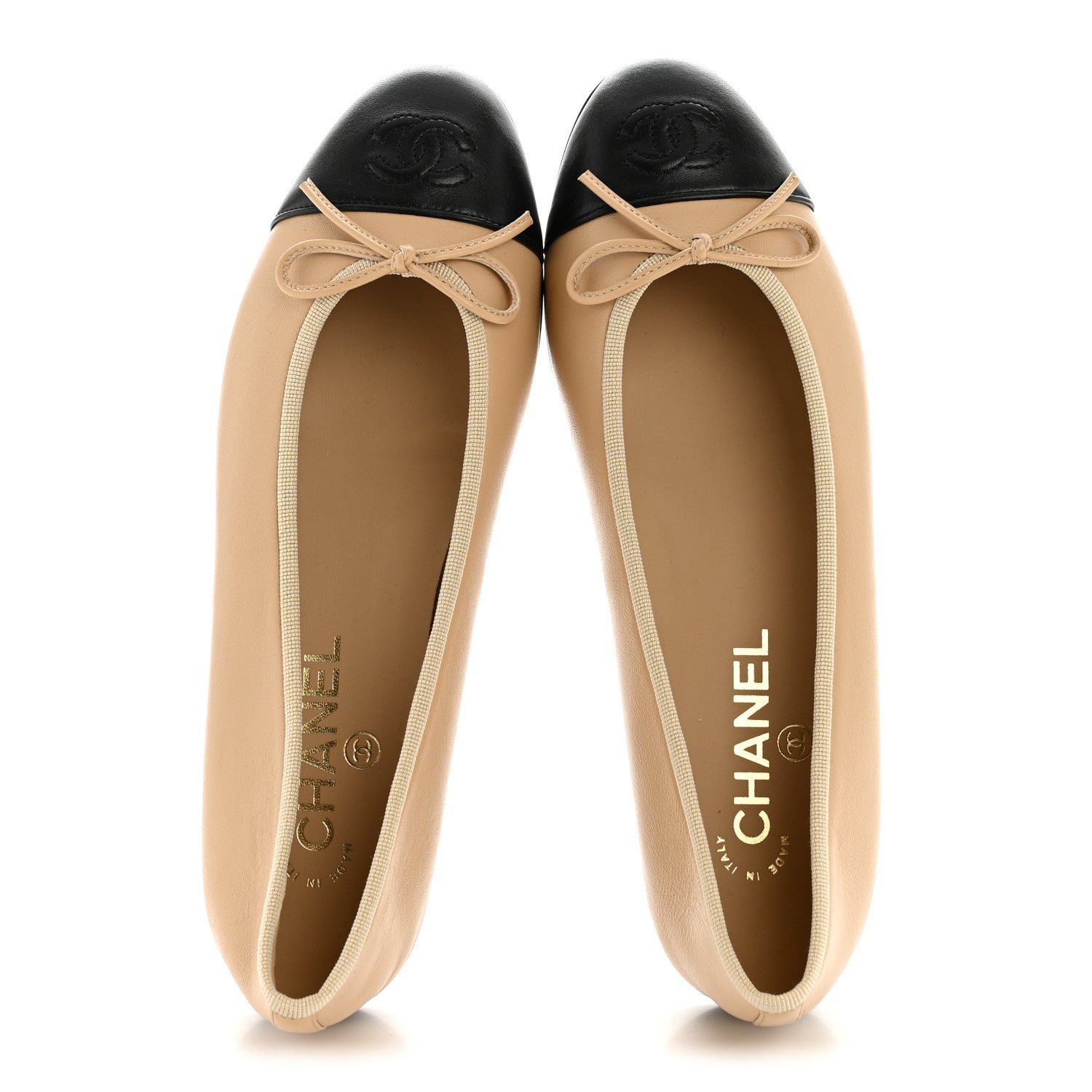 Chanel Lambskin Cap Toe CC Ballerina Flats 38 Beige Black 2 of 11