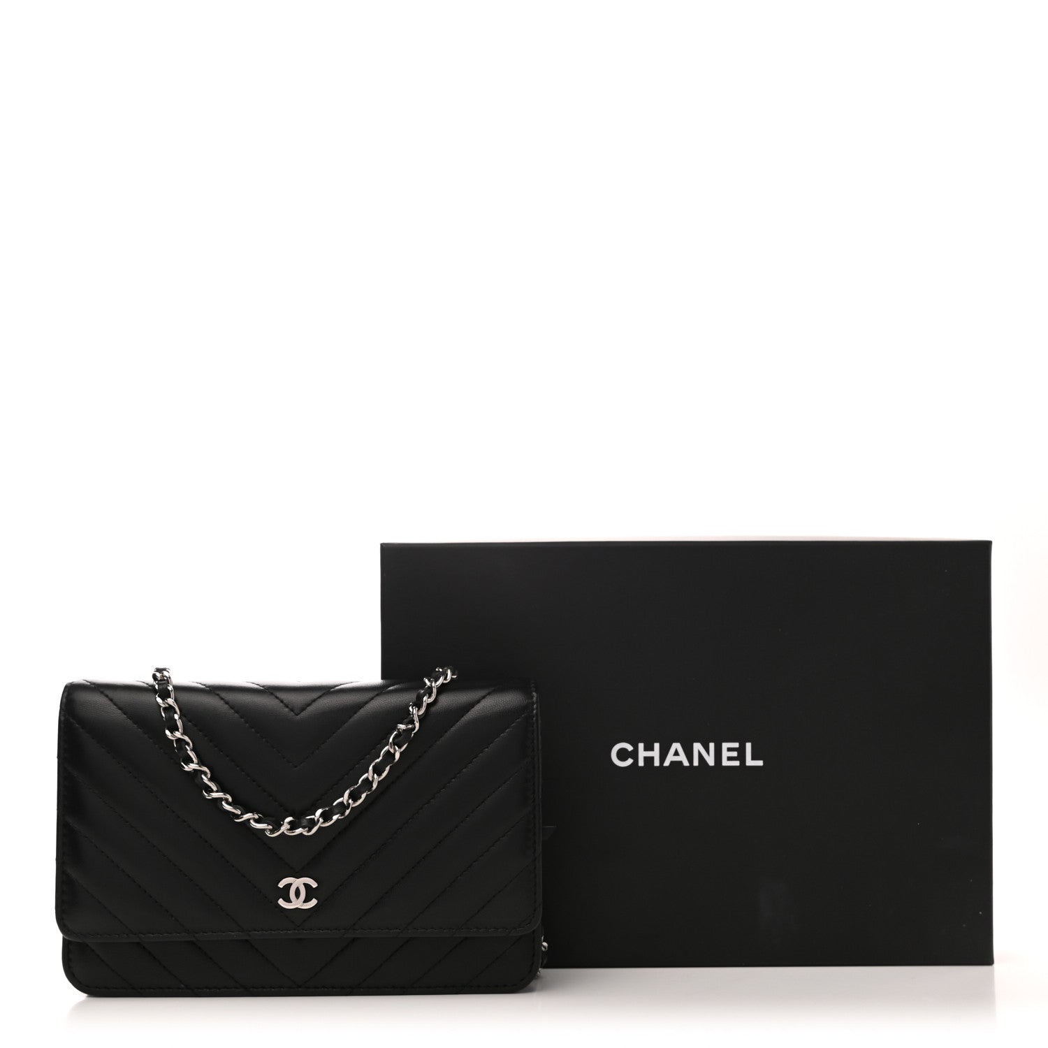 Chanel Lambskin Chevron Quilted Wallet On Chain WOC Black 12 of 12