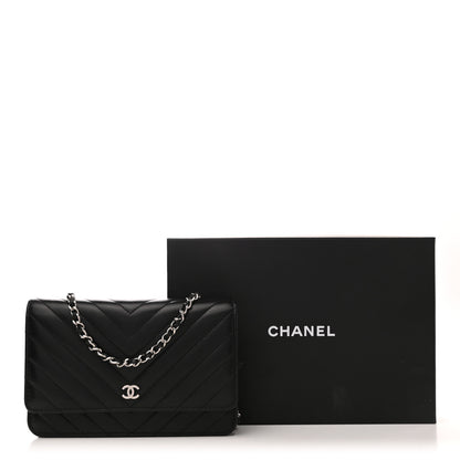 Chanel Lambskin Chevron Quilted Wallet On Chain WOC Black 12 of 12