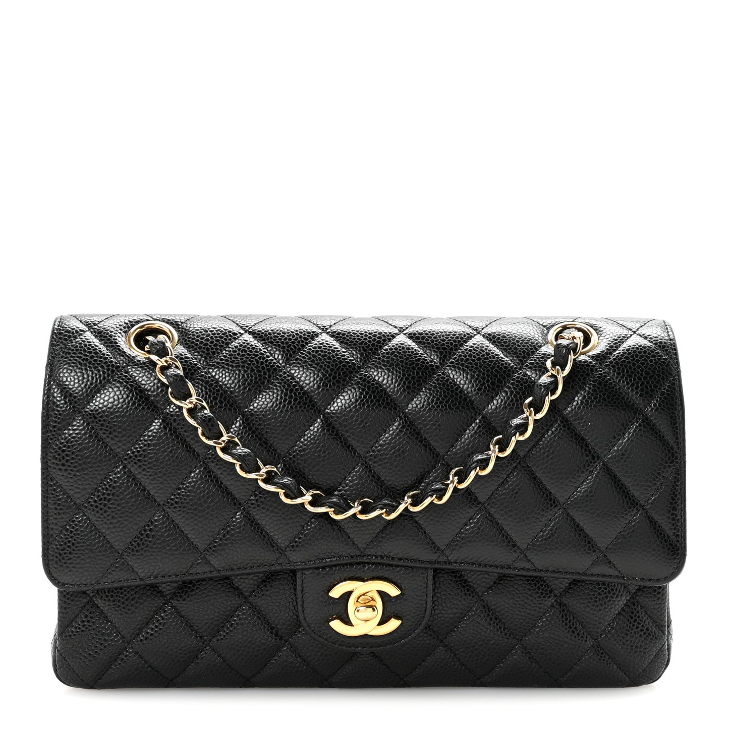Caviar Quilted Medium Double Flap Black